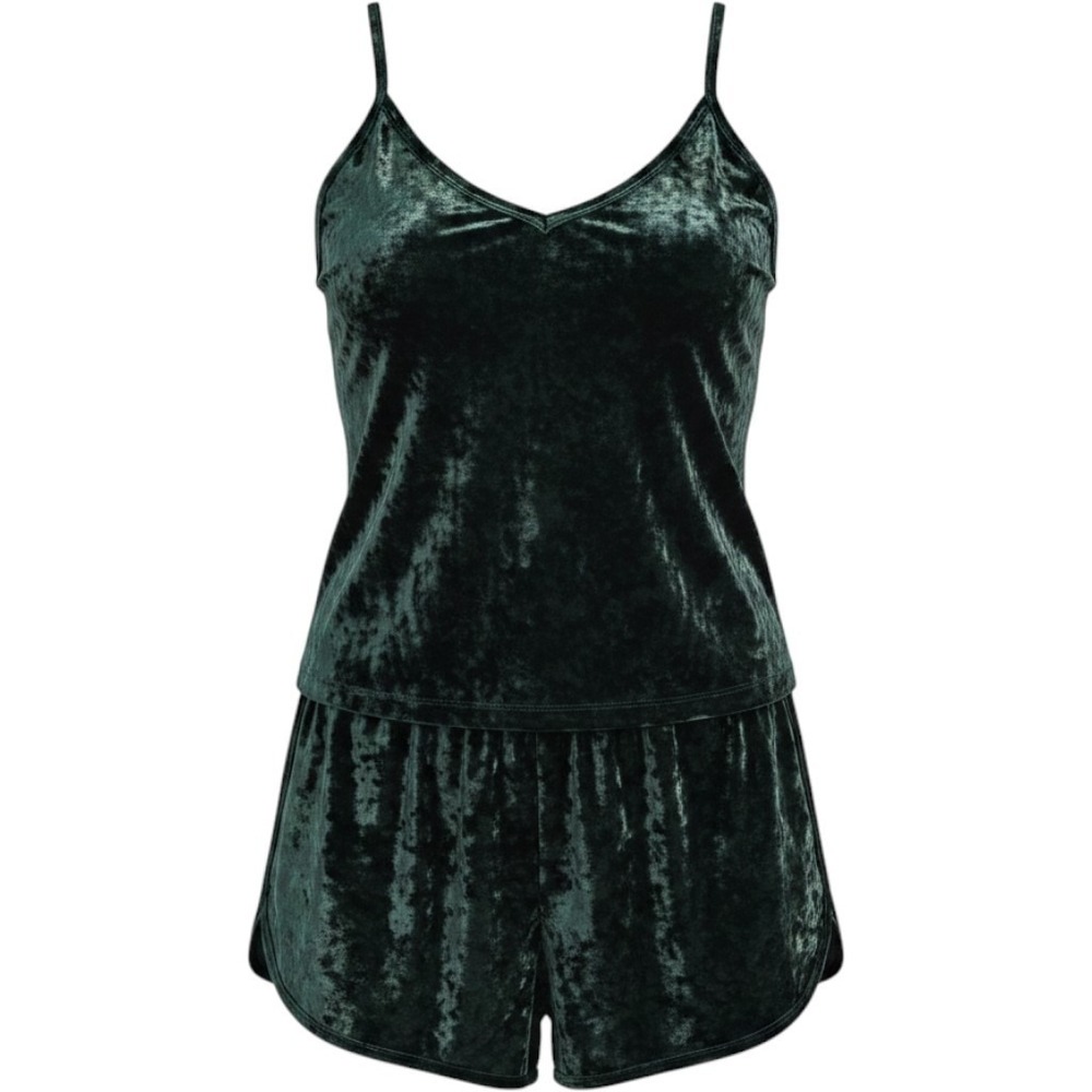 Victoria's Secret PINK Forest Green‎ Crushed Velvet Pajama Set Cami Shorts M L